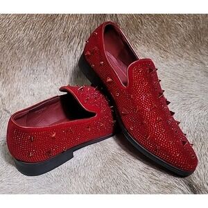Mens Vintage Spikes Sparkle Formal Tuxedo Fashion Slip On Loafer SPK24 Red 7.5